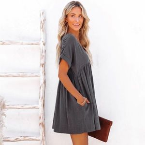 OATLAND COTTON POCKETED BABYDOLL DRESS - WASHED BLACK